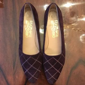 Plum suede Salvatore Ferragamo loafers